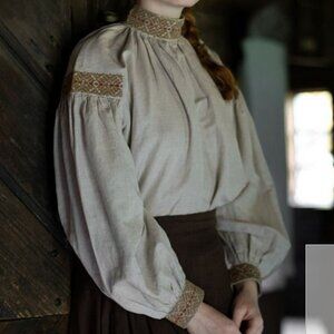 “Vasylia” linen blouse with brown embroideries, Voriagh